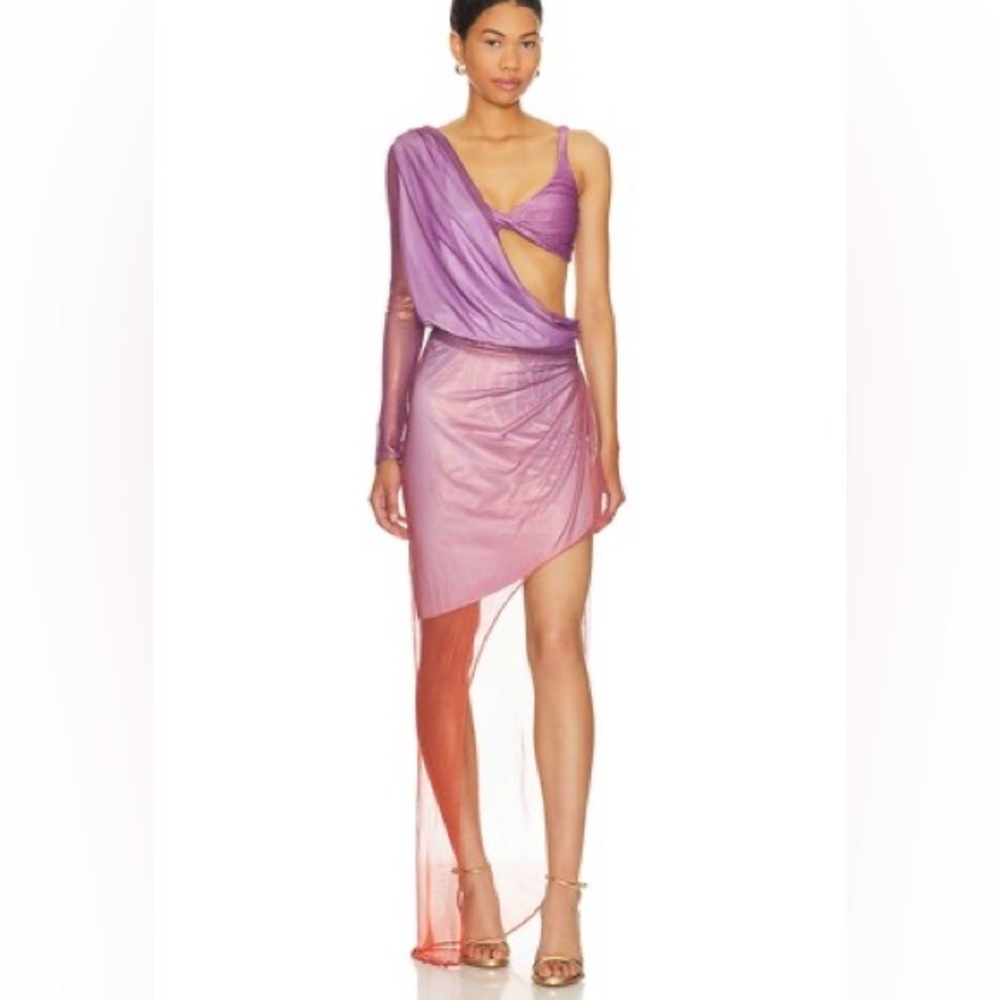 GIADA BAOBAB DRESS 
Ombre mesh overlay ruched at sides with asymmetric hem